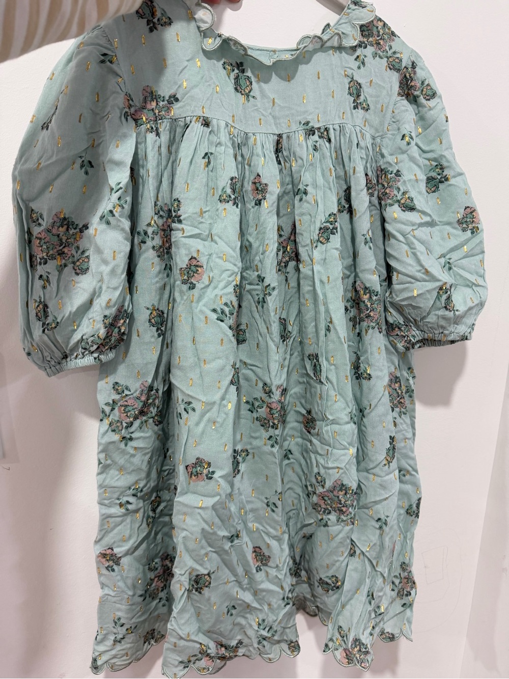 Girls' Mint Green Floral Puff-Sleeve Dress by